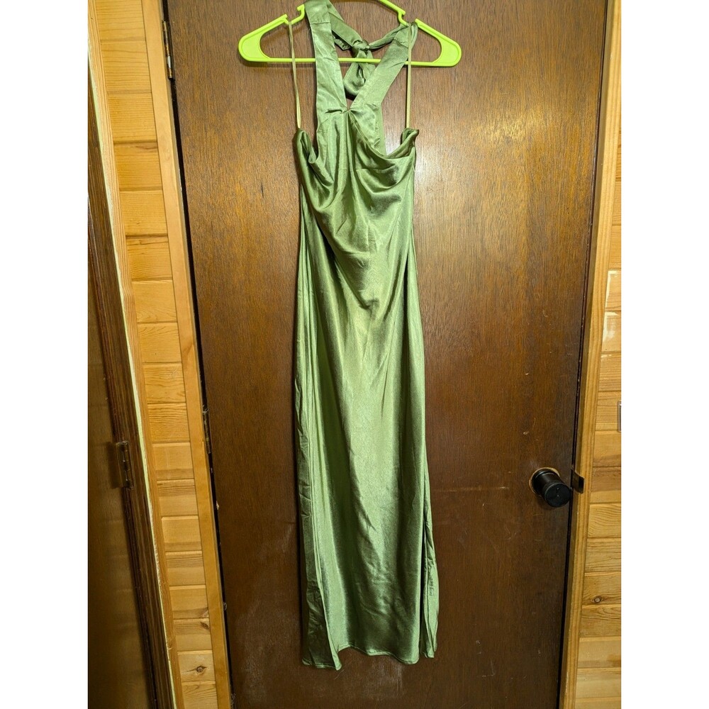 Petal + Pup Green Satin Halter Maxi Dress US 6 AU 10 Formal Evening Wedding